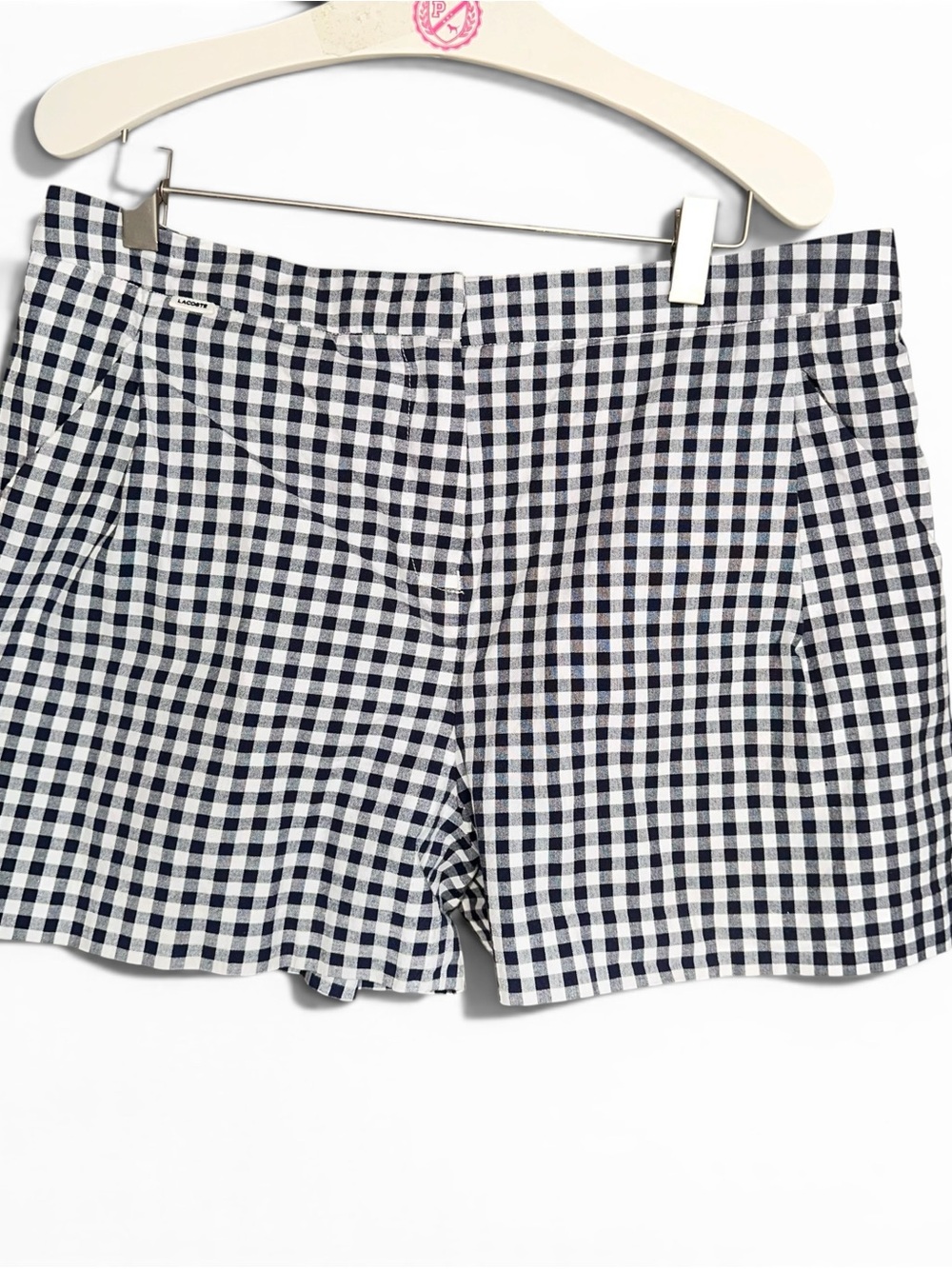 Lacoste Navy and White Gingham Bermuda Shorts